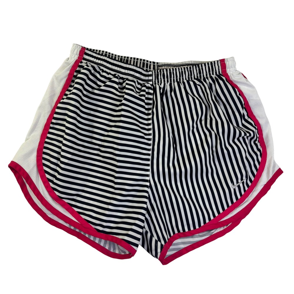 Nike Dri-FIT Tempo Running Shorts Black White Striped Pink Trim Womens Small